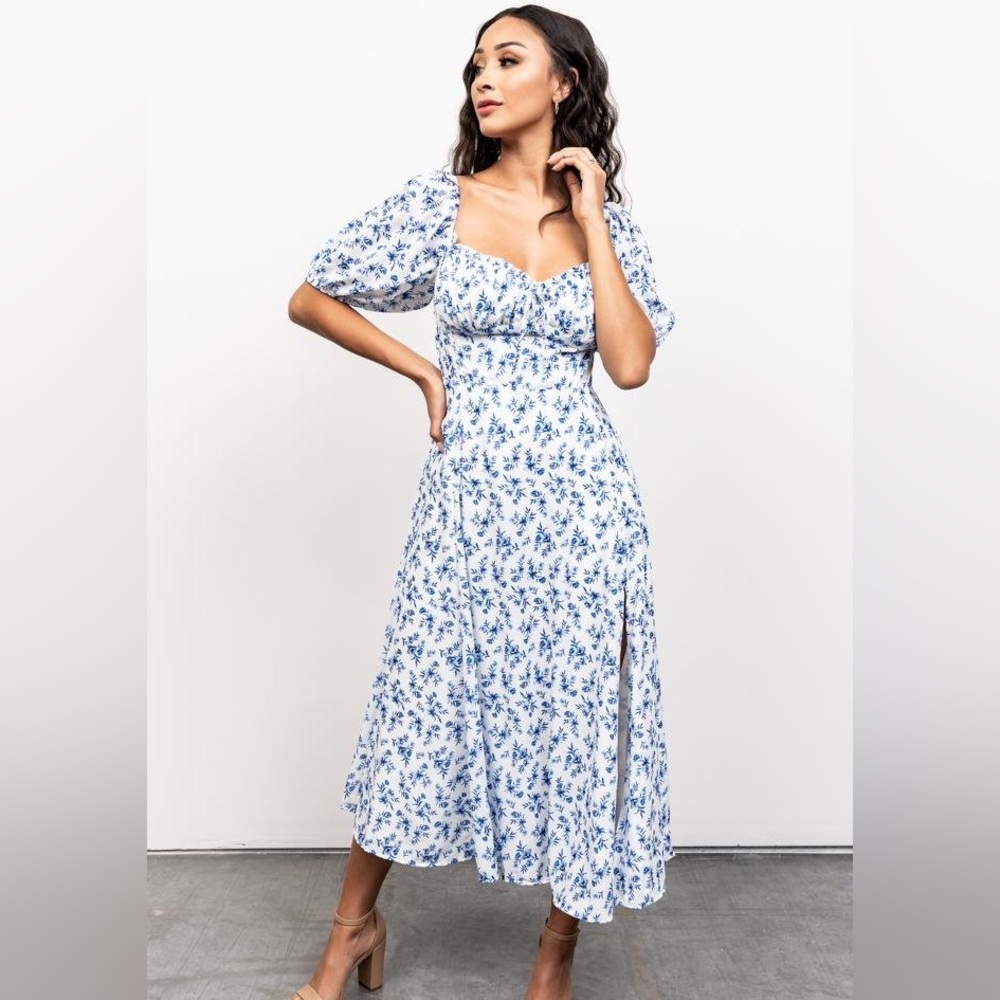 Blue floral midi dress